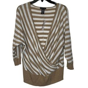 New York & Company Knitted Sweater Shrug Striped 3/4 Sleeve Women Size Large NWT